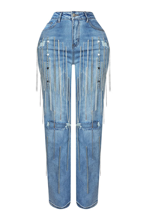 The Way I Shine Fringe Denim Jeans