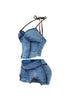 City At Night Denim Halter Top & Skirt SET