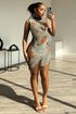 Angelica Rhinestone Mesh Contrast Mini Dress