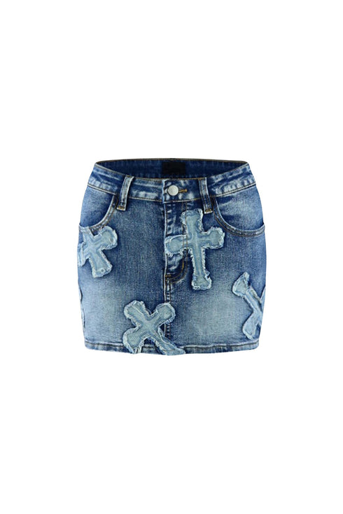 Cross Your Mind Denim Mini Skirt SKIRT EDGE Small Medium Wash