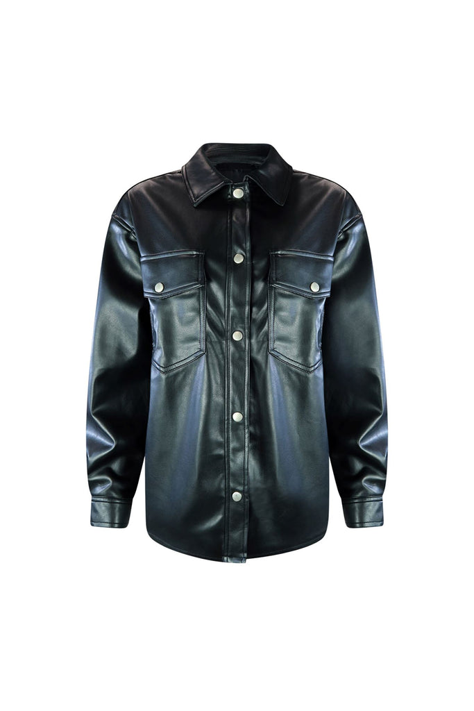 Soho Black Vegan Leather Button Up Jacket Outerwear EDGE Small Black 