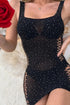 Elegant Rhinestone Fishnet Tank Lingerie Dress