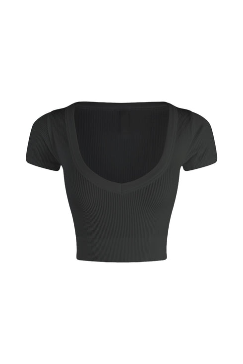 Elnora Ribbed V Neck Short Sleeve Top