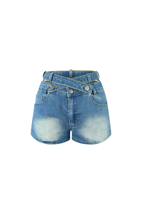 Keep Me Crossed Waist Denim Shorts