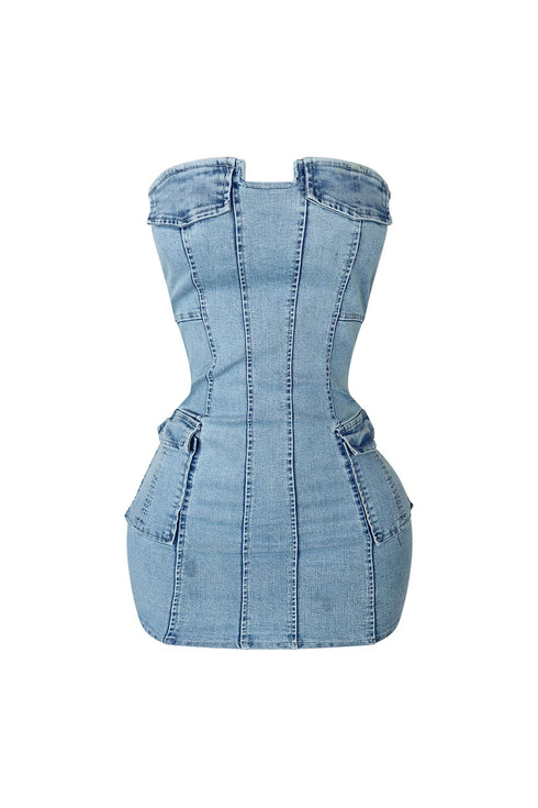 Sia Washed Denim Strapless Dress