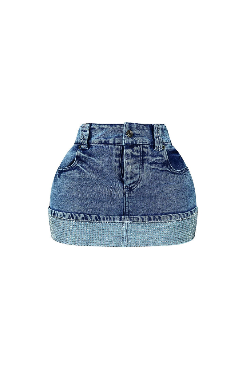 Set The Mood Rhinestone Denim Mini Skirt – EDGE