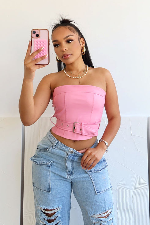 Only My Way Belted Tube PU Top