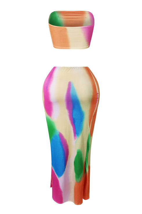 Tahiti Print Tube Top & Maxi Skirt SET