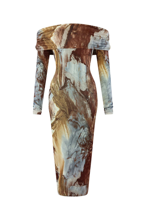 Afternoon Delight Off Shoulder Dress Dress EDGE Small Brown