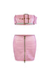 Angel Pink PU Belted Top & Skirt SET
