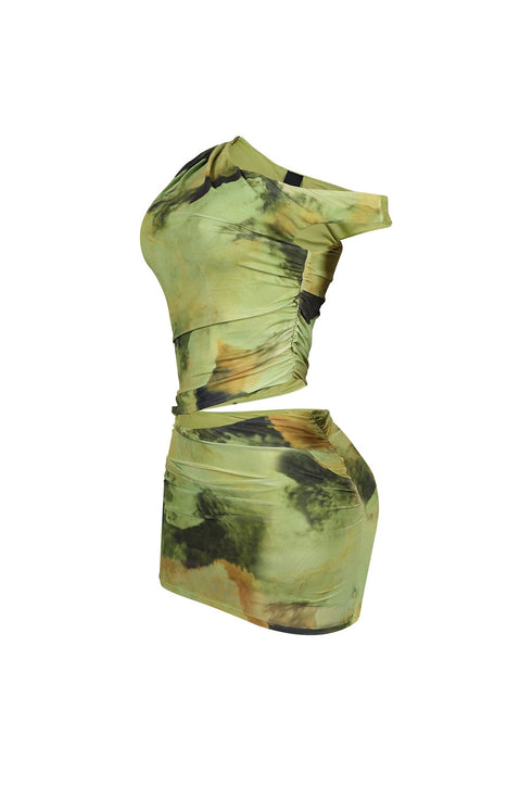 Cabo Mesh Print Cutout Mini Dress