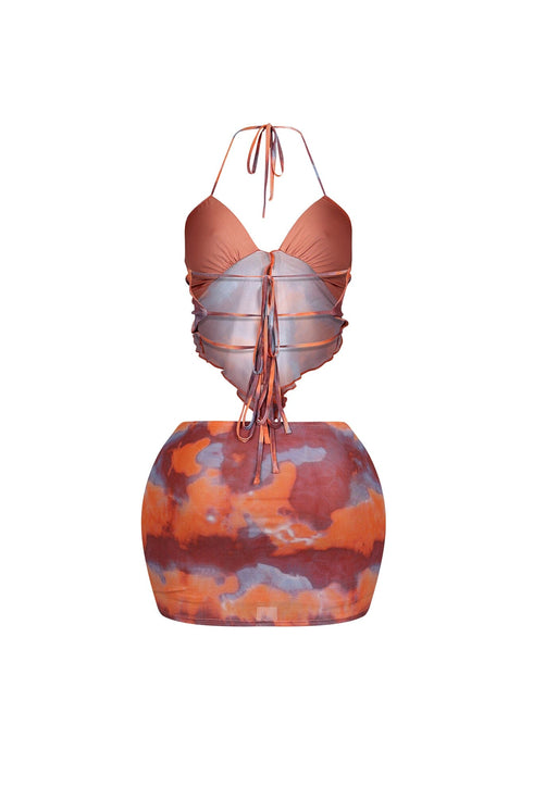 Solstice Mesh Print Halter Top & Skirt SET