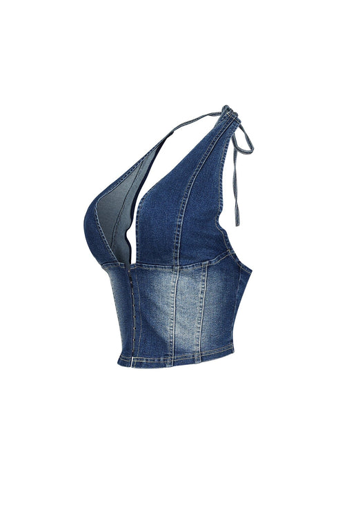 Denim Diva Plunge Halter Top