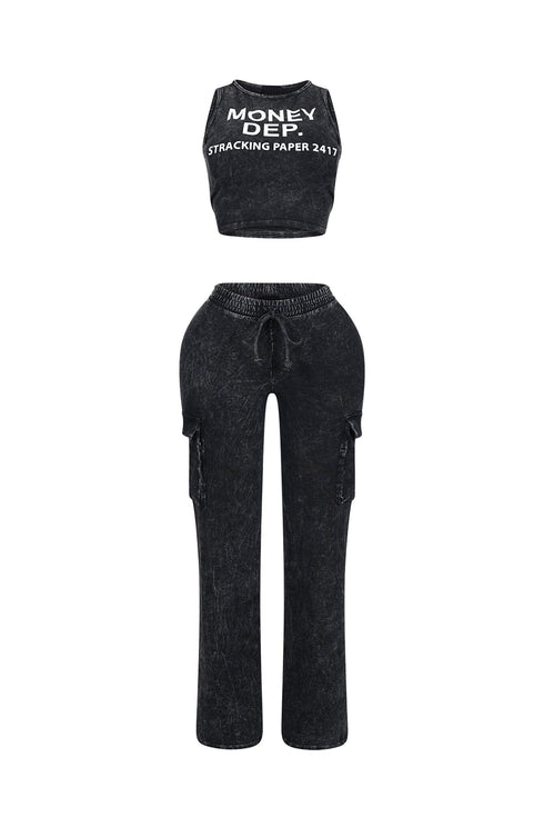 Money Dep Mineral Washed Top & Pants SET