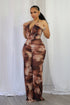 Britney Mesh Print Cowl Neck Jumpsuit