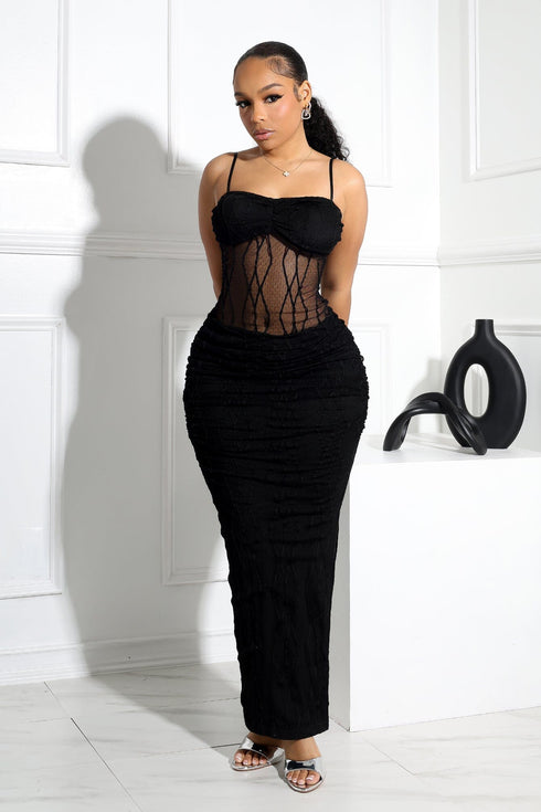 Rhoda Mesh Tank Ruching Maxi Dress