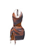 Choco Mesh Print Halter Mini Dress