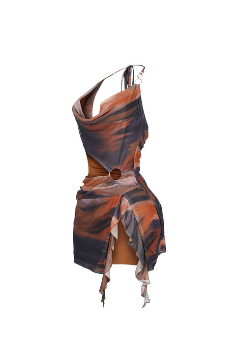 Choco Mesh Print Halter Mini Dress