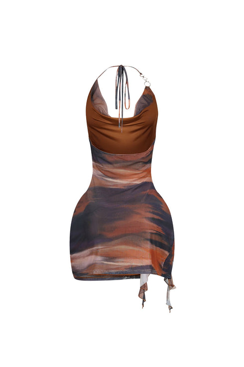 Choco Mesh Print Halter Mini Dress