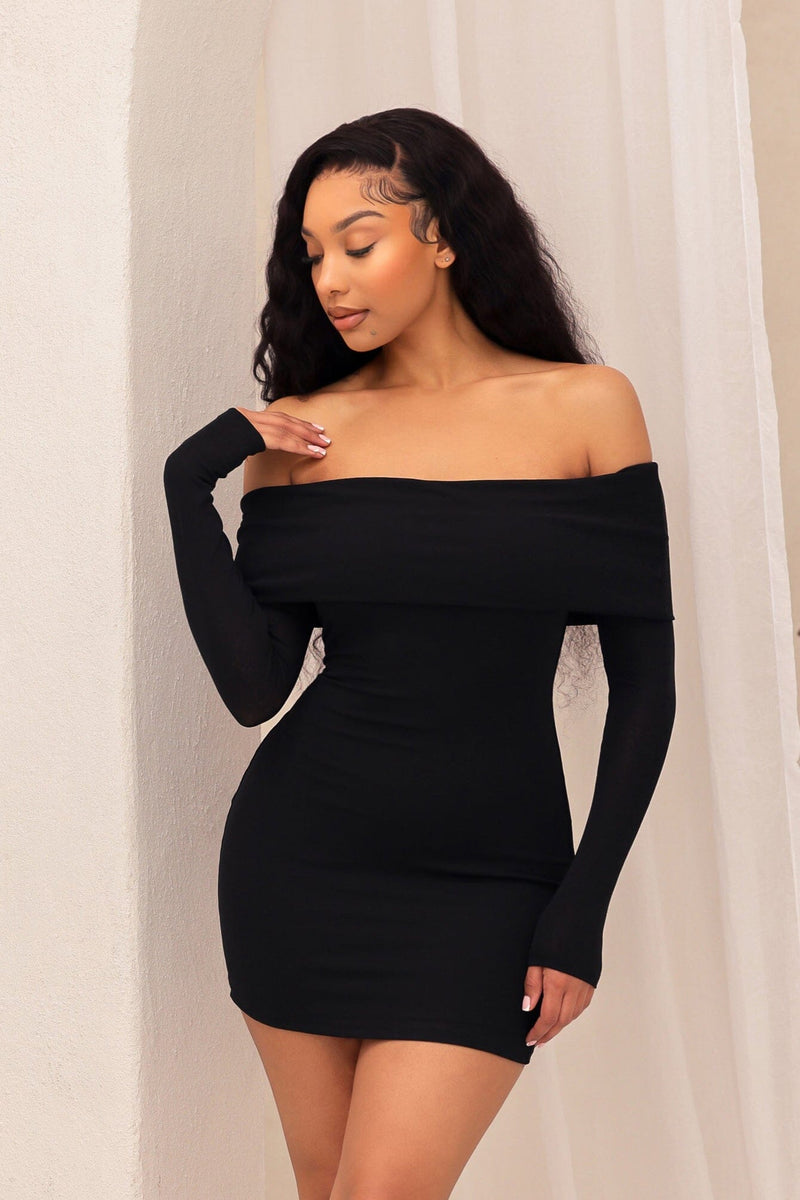 A Classic Off Shoulder Long Sleeve Mini Dress A Classic Off Shoulder Long Sleeve Mini Dress