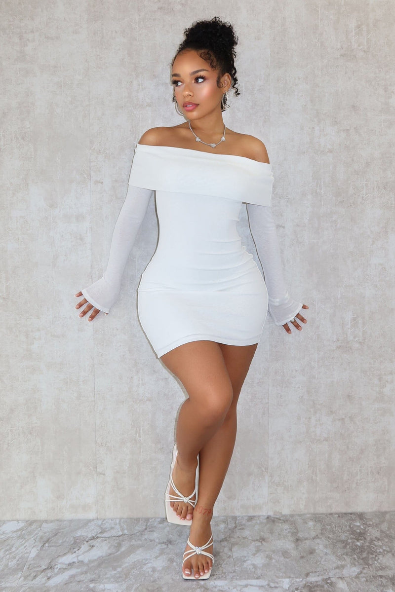A Classic Off Shoulder Long Sleeve Mini Dress EDGE A Classic Off Shoulder Long Sleeve Mini Dress EDGE