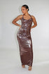 Selene Metallic Twisted Halter Maxi Dress