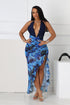 Fitted Mesh Printed Halter Maxi Dress