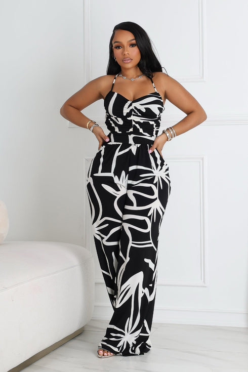 Aoura Printed Open Back Lace UP Jumpsuit