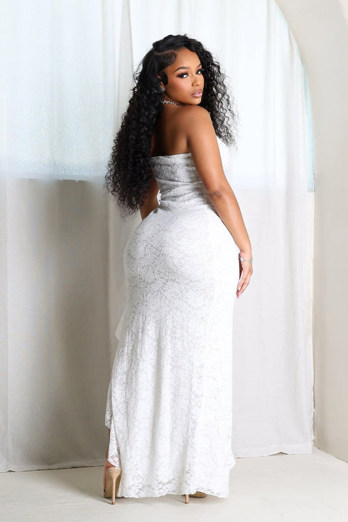 Dreamy Lace Ruffled Tube Maxi Dress