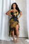 Golden Petal Ruffled Floral Tube Dress