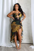 Golden Petal Ruffled Floral Tube Dress