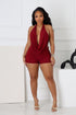Wine Glow Mesh Cowl Neck Halter Romper