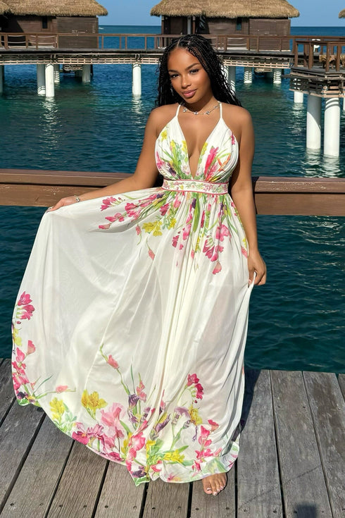 Osono Mesh Floral Printed Maxi Dress