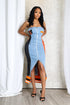 Raw Edge Color Blocked Denim Midi Dress