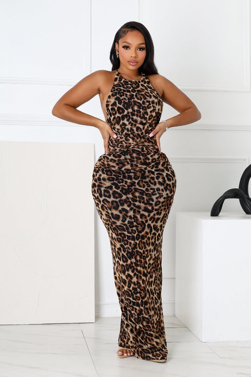 Jungle Leopard Mesh Maxi Dress