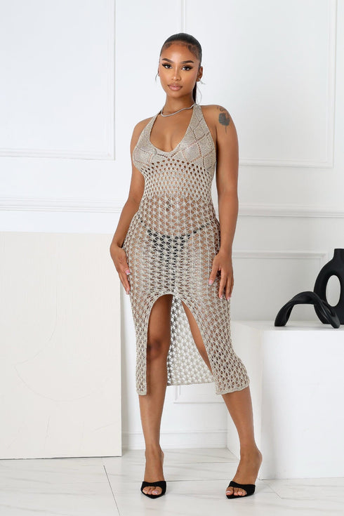 Shinari Metallic Halter Dress