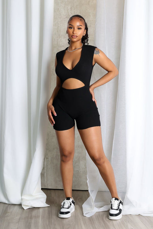 Clara Knit Deep V Neck Ribbed Romper