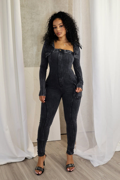 Jennie Mineral Washed Jumpsuit With Cardigan