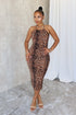Wild Babe Print Halter Midi Dress