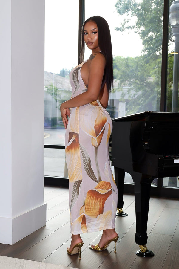 Tulipfield Mesh Print Halter Maxi Dress