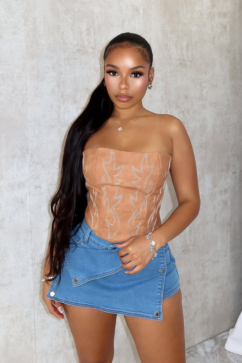 Call Me Again PU Western Corset Top