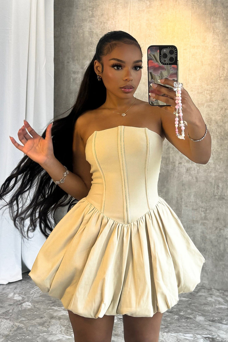 knee length dresses for ladies Strong Love Strapless Bubble Mini Dress