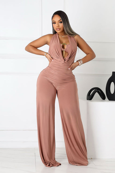 Plunge Cowl Neck Jumpsuit with Tube Top