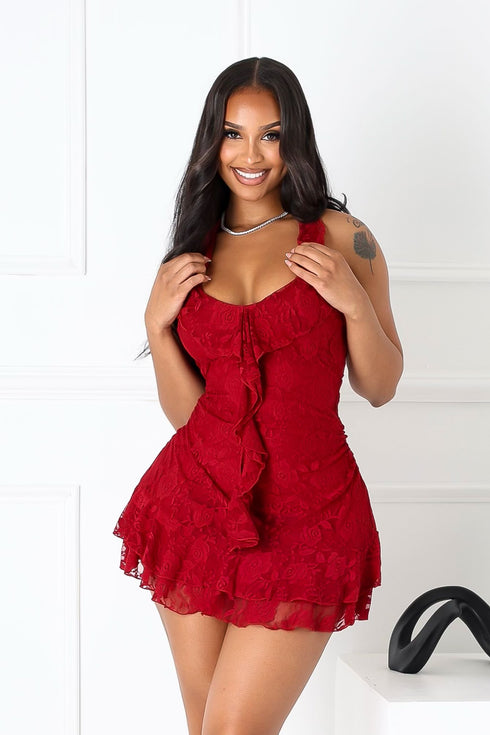 Roselace Halter Ruffle Mini Dress