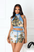 Florabound Denim Cutout Top & Skirt SET