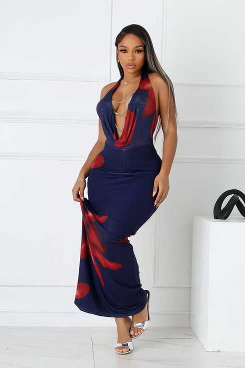 Ignite Petal Chain Cowl Maxi Dress
