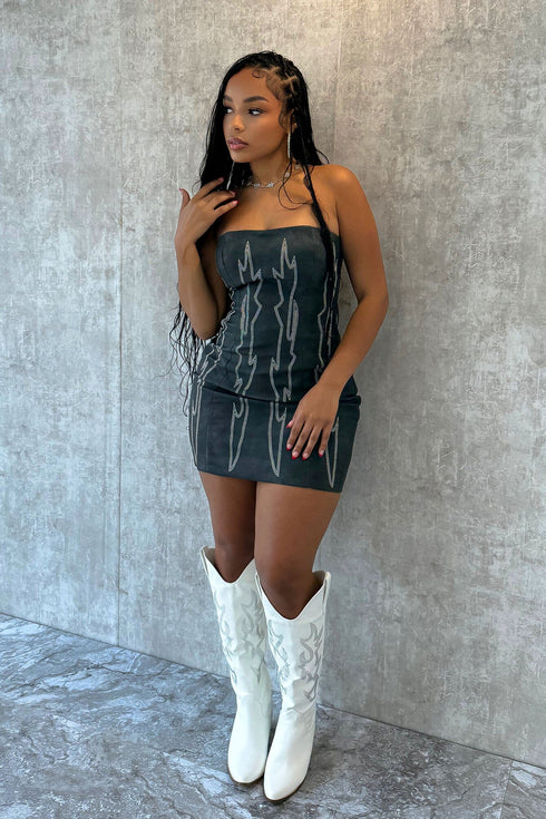 Hear Me PU Western Mini Dress