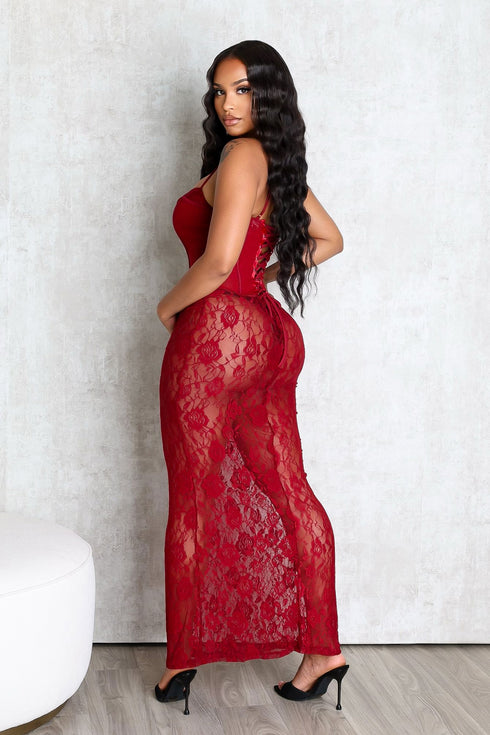 Ebone Lace Corset Maxi Dress