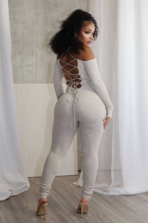 Play Hard Off Shoulder Knit Jumpsuit