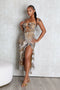 Savage Leopard Mesh Ruffle Long Dress